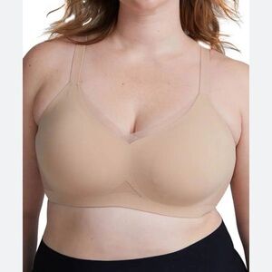 Honeylove Crossover Wireless Bra Size Large Sand/Nude Lined Removable Cups